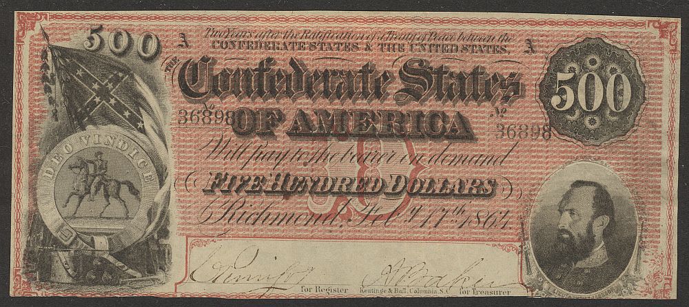 1864 $500 CSA, T-64; Cr.489B; PF-3, Ch.XF/AU, Bright Red, Consecutive Serial Numbers 36898-99